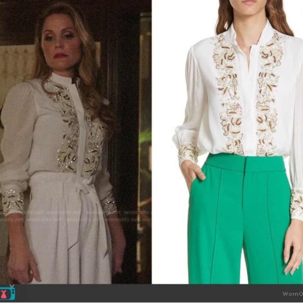 Alice + Olivia White Embellished Blouse
